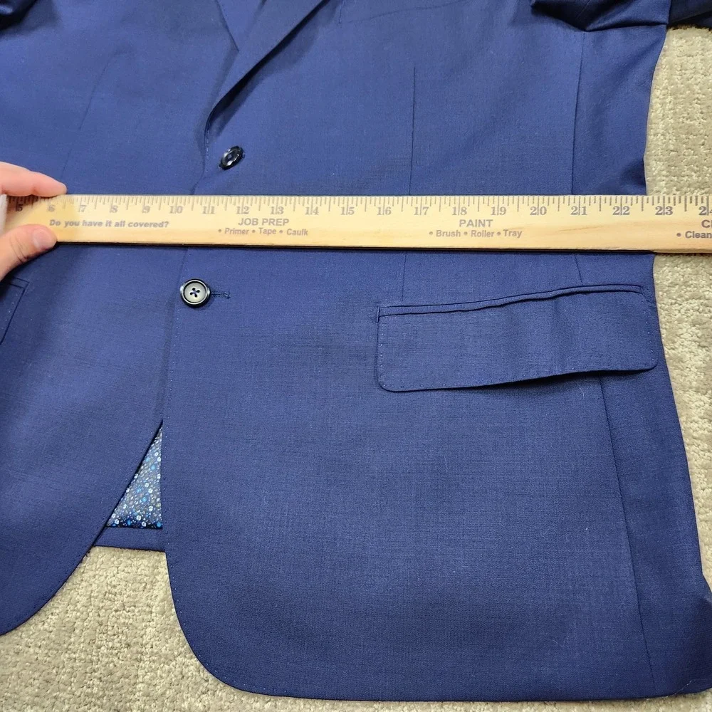 Paul Frederick Blazer Men 44S Blue Traveler Wool Stretch Modern Floral Lined